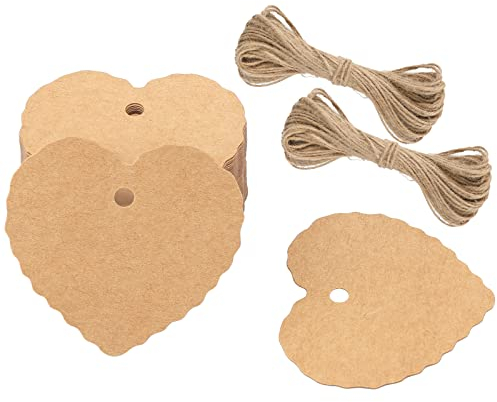 G2PLUS 100Stk. Herz Geschenkanhänger, Braun Kraftpapier Etiketten Tags 300g/m² Anhänger Etiketten mit Schnur for Valentinstag Hochzeit Geschenke