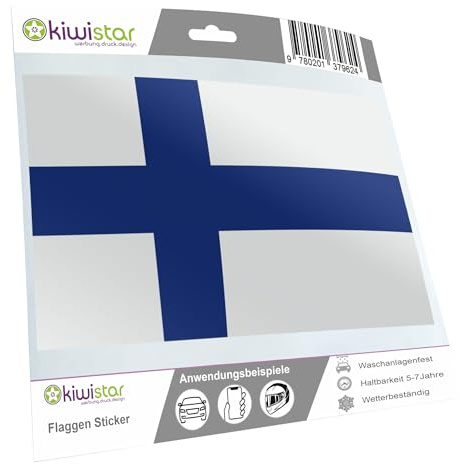 Kiwistar - Autoaufkleber Sticker Fahne Flagge Aufkleber 10cm Finnland Flagge Länder Wappen Fahne Sticker Kennzeichen - Auto - Fahrrad - LKW