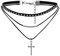 JewelryWe Schmuck Damen Choker Halskette, schwarz Nieten gotische Seil Goldrohr Velvet Spitze Choker Tattoo Punk Gothic Halsband mit Kreuz Anhänger