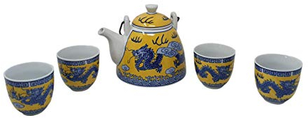 Teeset Chinesischer Drache Porzellan, Teekanne 0,7L mit 4 Teeschalen 0,15L