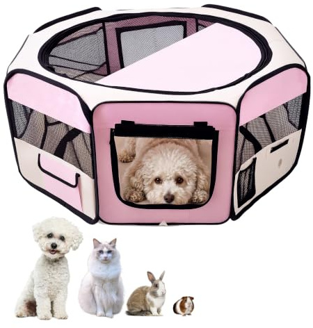PawHut 600D Oxford Soft Fabric Kennel Cat Dog Playpen Dia 90 x 41H cm Pink | Portable Lightweight Foldable Pet Puppy Rabbit Guinea Pig Pen Run, Indoor & Outdoor