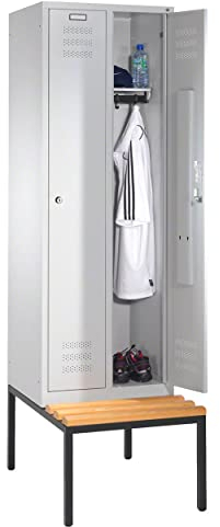 Umkleideschrank Spind Spindschrank Schließfach mit Bank und 2 Abteilen á 40 cm