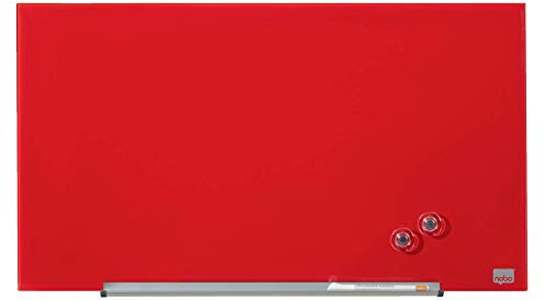 Nobo Glas Magnet-Whiteboard mit herausnehmbarem Stiftehalter, 680 x 380 mm, InvisaMount Befestigungssystem, Impression Pro, Rot, 1905183
