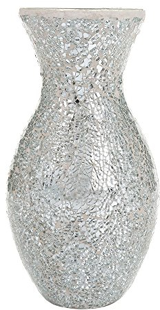 London Boutique Jarrón Decorativo de Mosaico con Purpurina Brillante para Regalo H28 (pequeño, Plateado Blanco)