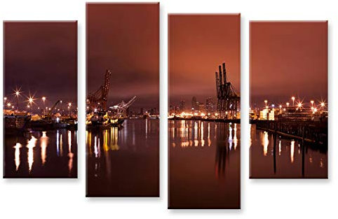 islandburner Bild Bilder auf Leinwand Hafen Hamburg 4er XXL Poster Leinwandbild Wandbild Dekoartikel Wohnzimmer Marke