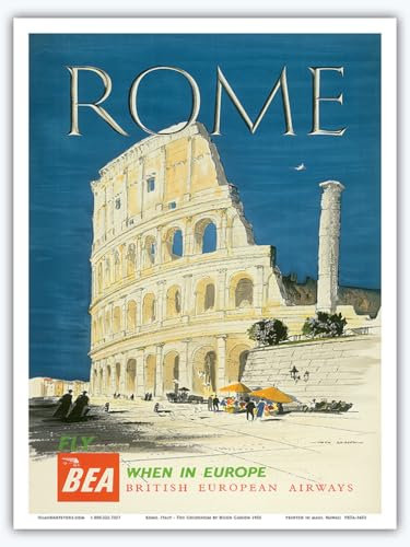 Rom, Italien – Das Kolosseum, Flavian Amphitheatre – BEA (British European Airways) – Vintage Airline Travel Poster von Hugh Casson 1955 – Master Art Print 22,9 x 30,5 cm