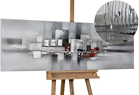 KunstLoft Leinwandbild | 100% HANDGEMALT | 150x50cm | Gemälde 'Umringt von Nebel' | Abstrakt | Grau Weiß | Wandbild Wohnzimmer