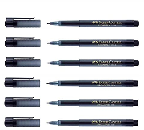 Faber-Castell Fineliner „Broadpen 1554“, 6 Stifte mit Filzspitze, Schwarz