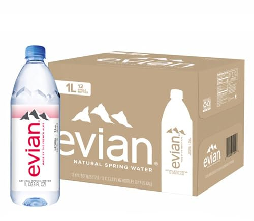 Evian natürliches Quellwasser (ein Koffer mit 12 einzelnen Flaschen, jede Flasche ist 1 Liter) Natürlich gefiltertes Quellwasser in großen Flaschen