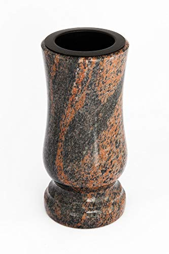 Afterglow Élégant vase funéraire en granit véritable, Gneis Barap Halmstad, Hauteur : 20 cm, Diamètre : 10 cm, Résistant aux intempéries et au gel, Avec insert en plastique
