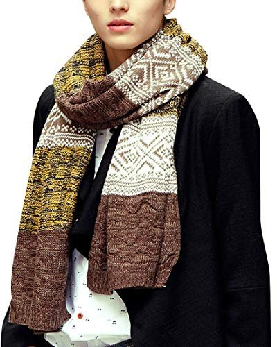 Yuson Girl Herren Winterschal Weiche Warm Gestreiftes Muster Schal Classic und Elegant Wrap Knit Lang für Herbst Winter Gelb