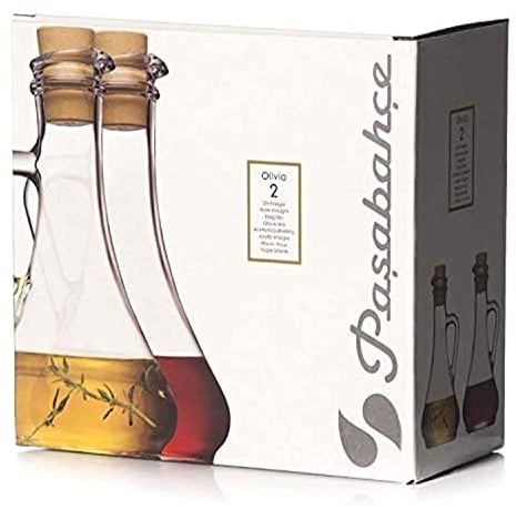 Pasabahce Olivia Toscane 80108-Lot de 2 bouteilles d'huile et de vinaigre avec bouchon en plastique