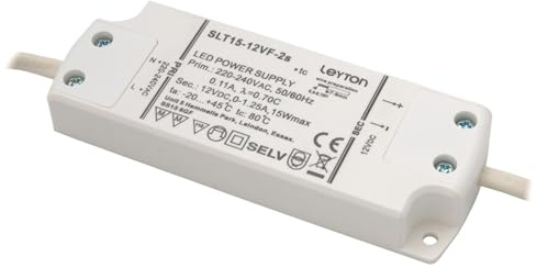 240v - 12v LED Driver rated for up to 15W Energy Consumption, Comes with 6-Way Socket and 2 Metre Input Cable