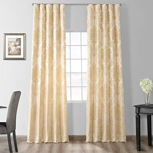 HPD Half Price Drapes Designer Damask Curtains for Room Decoration 120 Inches Long Faux Silk Room Darkening Curtains (1 Panel), 50W x 120L, Magdelena Champaign/Beige