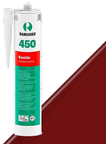 RAMSAUER 450 Sanitär 1K Silikon (Rubinrot) - 310ml Kartusche, ideal für Feuchträume & Nassbereiche, Lebensmittelbereich, leicht verarbeitbar, schnelle Tiefhärtung, optimale Glättbarkeit