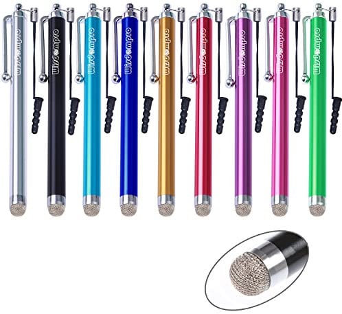 Wisdompro Microfibre Tip Stylus Pens for Touch Screens, 9 Pack Universal Capacitive Stylus Pens with Tether for iPhone, iPad, Android Mobile Phones, Tablets, Samsung Galaxy Note/Tab - 9 Colours