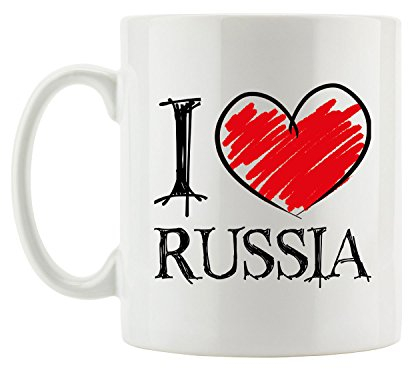 Pixxprint I Love Russia Fun Tasse, ca. 300ml Fassungsvermögen, Keramik Weiß, Spülmaschinenfest
