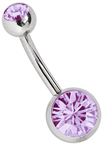 Titan Bauchnabel Piercing 1,6 x 12 mm mit Zirkonias rund in 8 mm + 5 mm Stein Kugel in helllila