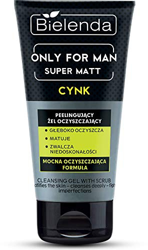 ONLY FOR MEN SUPER MAT Cleansing/Peeling/Face Scrub Gel 150 ml by Bielenda - Deeply Cleanses, Refreshes and Exfoliates the Skin, Removes Impurities and Unclogs Pores