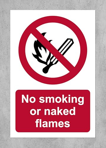 No smoking or naked flames sign - 1.2mm Rigid plastic 200mm x 300mm