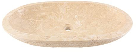 WOHNFREUDEN Marmor Waschbecken MARA creme oval 70 cm - Stein Aufsatzwaschbecken poliert mit Hahnloch in modernen Design