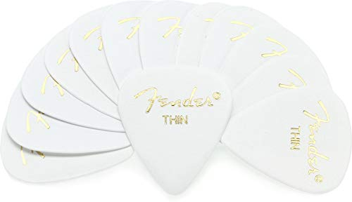 Fender 351 Shape Premium Plektren (12 Stück) für E-Gitarre, Akustikgitarre, Mandoline und Bass 351 - Thin weiß
