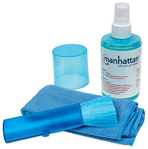 Manhattan LCD Cleaning Kit, Alcohol-free, Includes Cleaning Solution (200ml), Brush and Microfibre Cloth, Ideal for use on monitors/laptops/keyboards/etc, Blister
