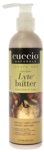 Cuccio Naturale Lyte Ultra-Sheer Body Butter - Replenishing Scented Moisturizer Cream - Deep Hydration To Repair Dry Skin - All Natural, Cruelty-Free Formula - Vanilla Bean And Sugar - 8 Oz
