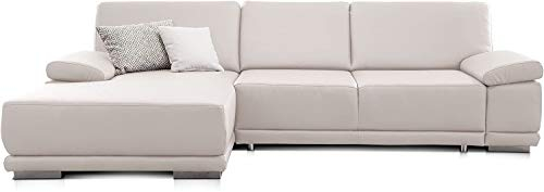 CAVADORE Schlafsofa Corianne / L-Form-Sofa mit verstellbaren Armlehnen, Bettfunktion und Longchair / 282 x 80 x 162 / Kunstleder, weiß
