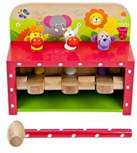 Mousehouse Gifts - Safari Animal Pop-Up Peg Hammer Toy, Wooden Hammer Bench for Toddlers 18+ Months