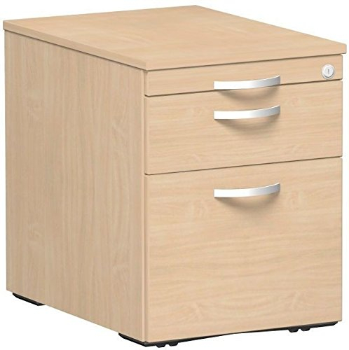 Geramöbel Rollcontainer Hängeregistratur und 1 Metall-Schubfach, mit Utensilienschubfach, Metall-Rollschubführung, Zentralverriegelung, verdeckte Doppel-Lenkrollen, 438x600x565, Buche/Buche