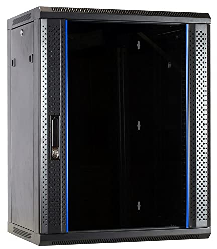 DSIT 15HE Netzwerkschrank (Serverschrank) 19 Zoll Wandmontage - mit Glastür (BxTxH) 600 x 450 x 770 mm - Schwarz - Traglast 60 kg