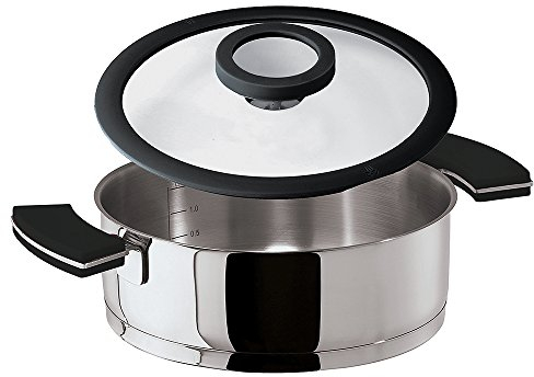 Sambonet 12 O'Clock Grey Casseruola Bassa 2 Manici con Coperchio, Acciaio Inossidabile, Grigio, 28 cm