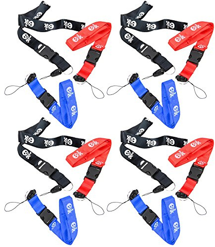 com-four® 12er Set Piraten Schlüsselband / Halsband / Lanyard