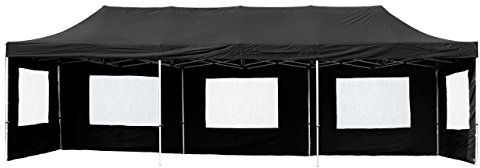 Profi Faltpavillon Pavillon Gartenpavillon Partyzelt Festzelt komplett mit Seitenteile Fenster – Dach Dachplane hochwertig wasserdicht – 3x9 m – schwarz