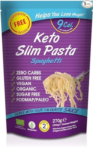 Keto Slim Spaghetti Pasta (Pack of 5 x 270g) Organic Konjac Flour & Oats Shirataki Noodles, Zero Carb, Low Calorie, Gluten, Fat & Sugar Free, Vegan High Fibre Ready to Eat, Paleo Diet Friendly