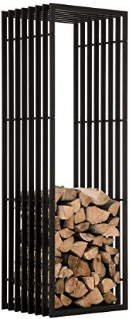 CLP Metall Kaminholzregal Irving Schwarz-Matt I Robuster Und Handgefertigter Kaminholzständer I Pulverbeschichtetes Brennholzregal, Größe:40x50x150 cm