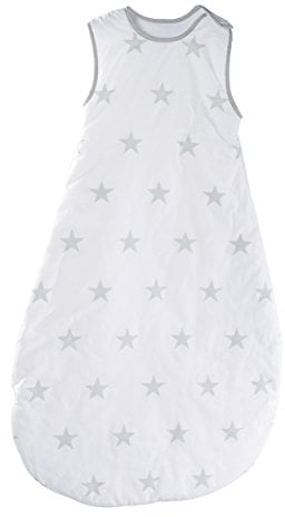 roba Schlafsack 110 cm Little Stars - Babyschlafsack ganzjährig für Sommer & Winter - Kinderschlafsack aus atmungsaktiver Baumwolle - Stern Motiv in Weiß / Hellgrau