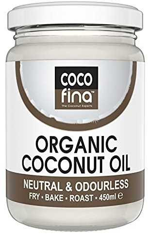 Cocofina Organic Odourless Coconut Oil Gluten Free for Hair Body Cuisine Physically Refined Gluten Free Vegan Glass Jar Certified Organic – 450ml (PACK of 1)