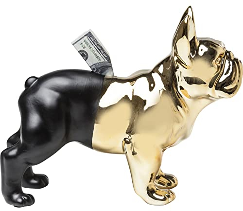 Kare Design Spardose Bulldog Gold/Schwarz, Hunde Sparbüchse, Sparschwein, Tierfigur Sparbox, Geldaufbewahrung, Deko Figur, Keramik, 28x34x15 cm (H/B/T)