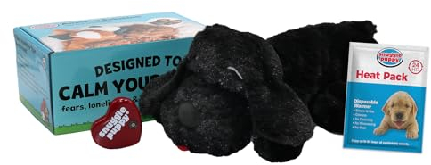 Snuggle Puppy Original Heartbeat Stuffed Toy for Dogs. Pet Anxiety Relief and Calming Aid, Comfort Toy for Behavioral Training in Black