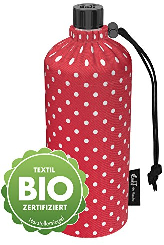 Emil Trinkflasche aus Glas für Mädchen & Jungen isolierte Glasflasche für Schule, Freizeit, Sport: Kinder & Eltern BIO Punkte Rot 0,3l