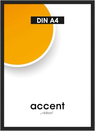 accent by nielsen Kunststoff Bilderrahmen Colorado Uni, 21x29,7 cm, Schwarz | Kunststoff Dokumentenrahmen im Hoch- & Querformat zum Aufhängen Schwarz glänzend Echtglas