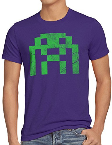 style3 Sheldon Alien Invader T-Shirt Herren, Größe:S, Farbe:Lila