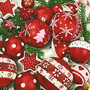 Servietten 20 St. 33x33cm. Weihnachten Kugeln rot weiß Christmas