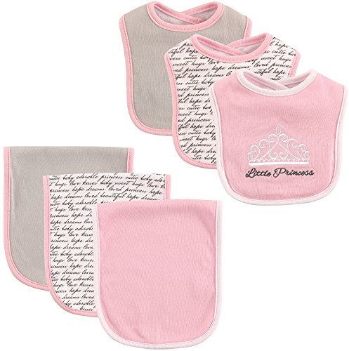 Hudson Baby 6-Piece Bib and Burp Cloth Set, Princess