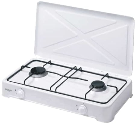 Cocina a Gas BASTILIPO CG 200 2 Quemadores Butano o Propano Acero esmaltado blanco Parilla hierro forjado