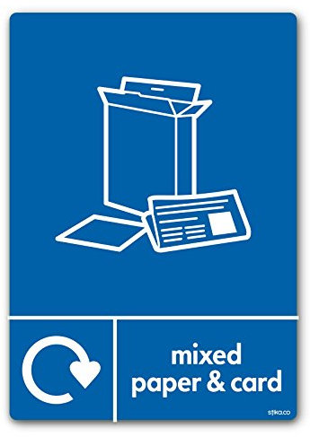 stika.co Mixed Paper & Card Recycling Bin Sticker – WRAP Compliant Self-Adhesive Vinyl Sign (A5-210 x 148mm) – BS EN ISO 7010 Standard – Recycle Now Label