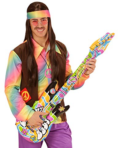 HIPPIE - GITARRE -, 105 cm, aufblasbar, 60er 70er Jahre Groovy Flower Power Hippebewegung Aussteiger Musikinstrumente Gitarren Saxophon Banjo