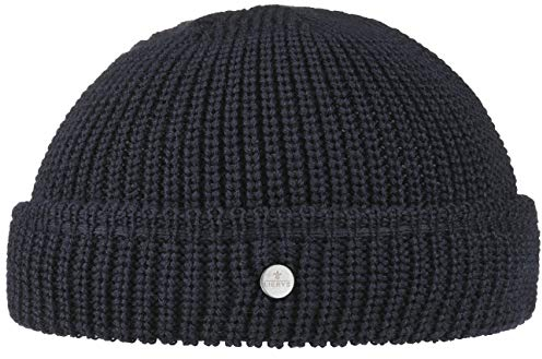 LIERYS Costa Dockermütze Herren - Wintermütze aus Schurwolle - Made in Germany - Strickmütze in One Size (53-59 cm) - Herrenmütze mit Umschlag - Dockercap Herbst/Winter blau One Size